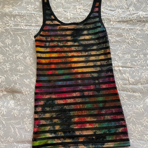 BKE Y2K 90’s style Colorful Striped Mesh Tank Top medium grunge - Picture 4 of 4